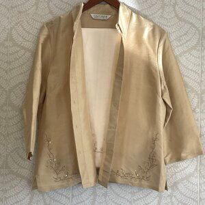 Gold/Ivory/Cream Silk Suit, Silk Pants/Silk Jacket, Beaded, Embroidered, 14
